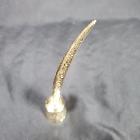 Vintage Hand-Engraved Brass Letter Opener • Curved Blade Leaf Pattern Desk Decor - Picture 13 of 13